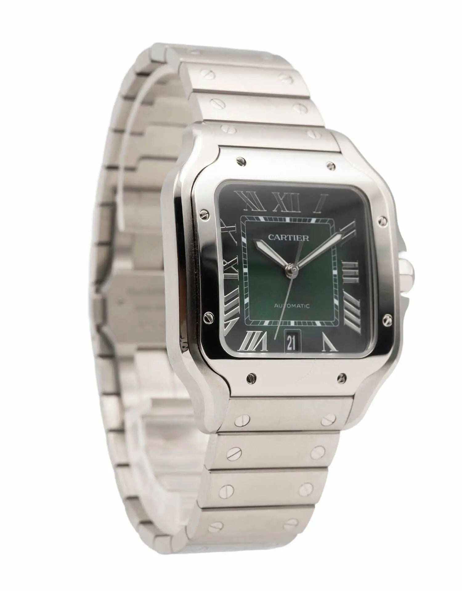 Cartier Santos 2023 Automatic Steel Green Dial Men's Watch - Luxury Timepiece