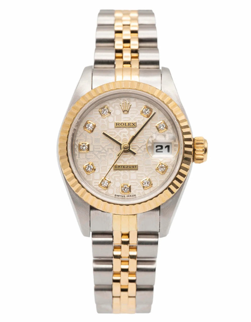 Elegant Rolex Datejust 26mm Ladies Watch, Two-Tone Yellow Gold, Ivory Dial, 1996