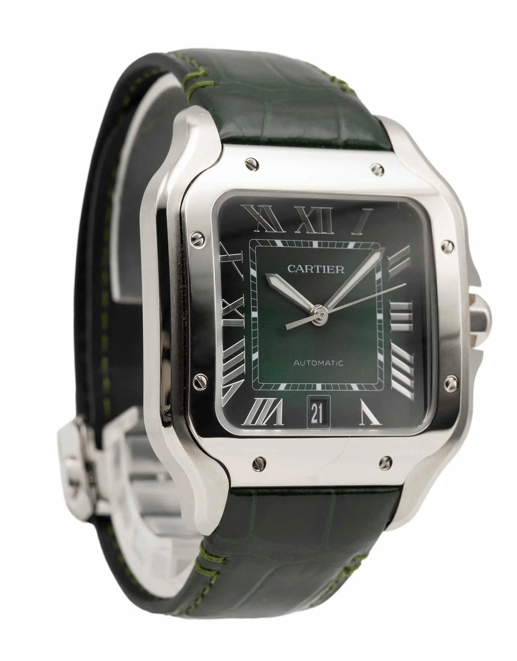 Cartier Santos 2023 Automatic Steel Green Dial Men's Watch - Luxury Timepiece