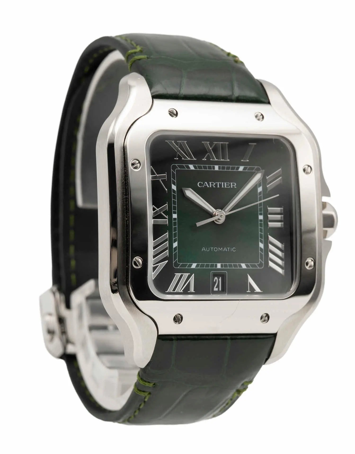 Cartier Santos 2023 Automatic Steel Green Dial Men's Watch - Luxury Timepiece