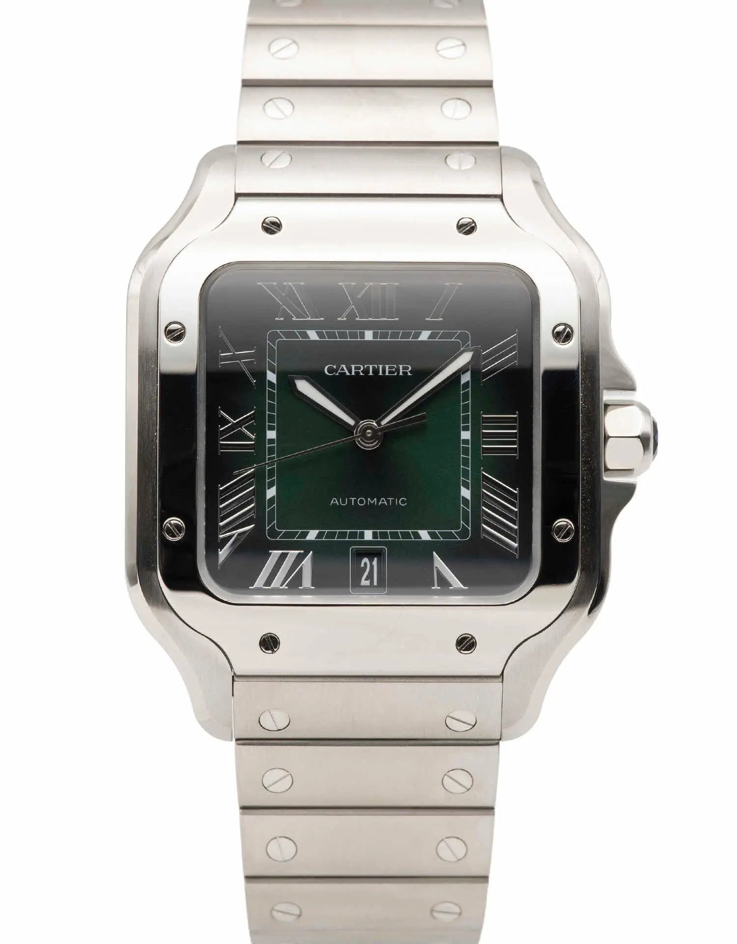 Cartier Santos 2023 Automatic Steel Green Dial Men's Watch - Luxury Timepiece