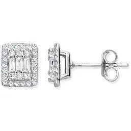 Sparkling 18K White Gold Rectangular Diamond Stud Earrings 0.50 Carat Total