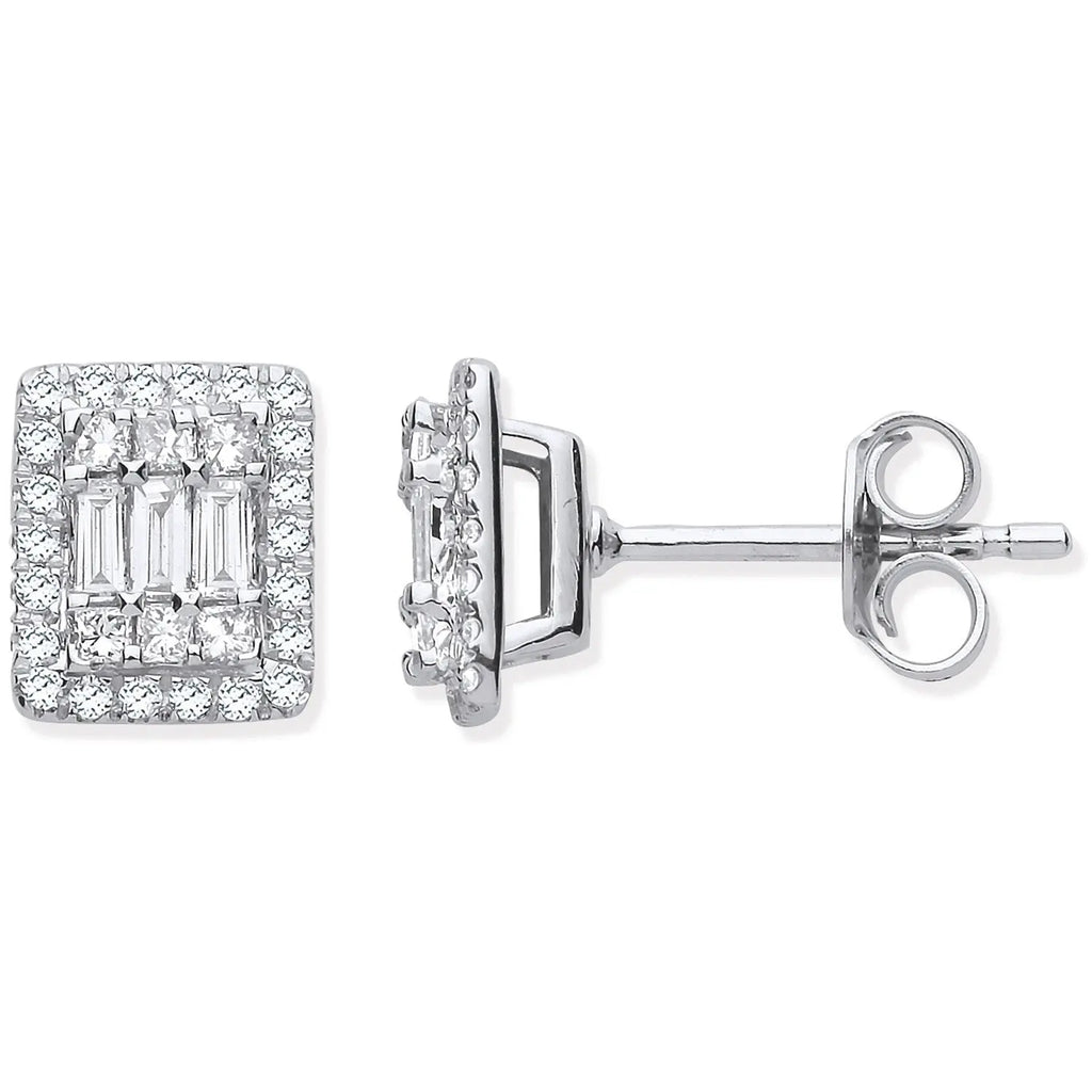 Sparkling 18K White Gold Rectangular Diamond Stud Earrings 0.50 Carat Total