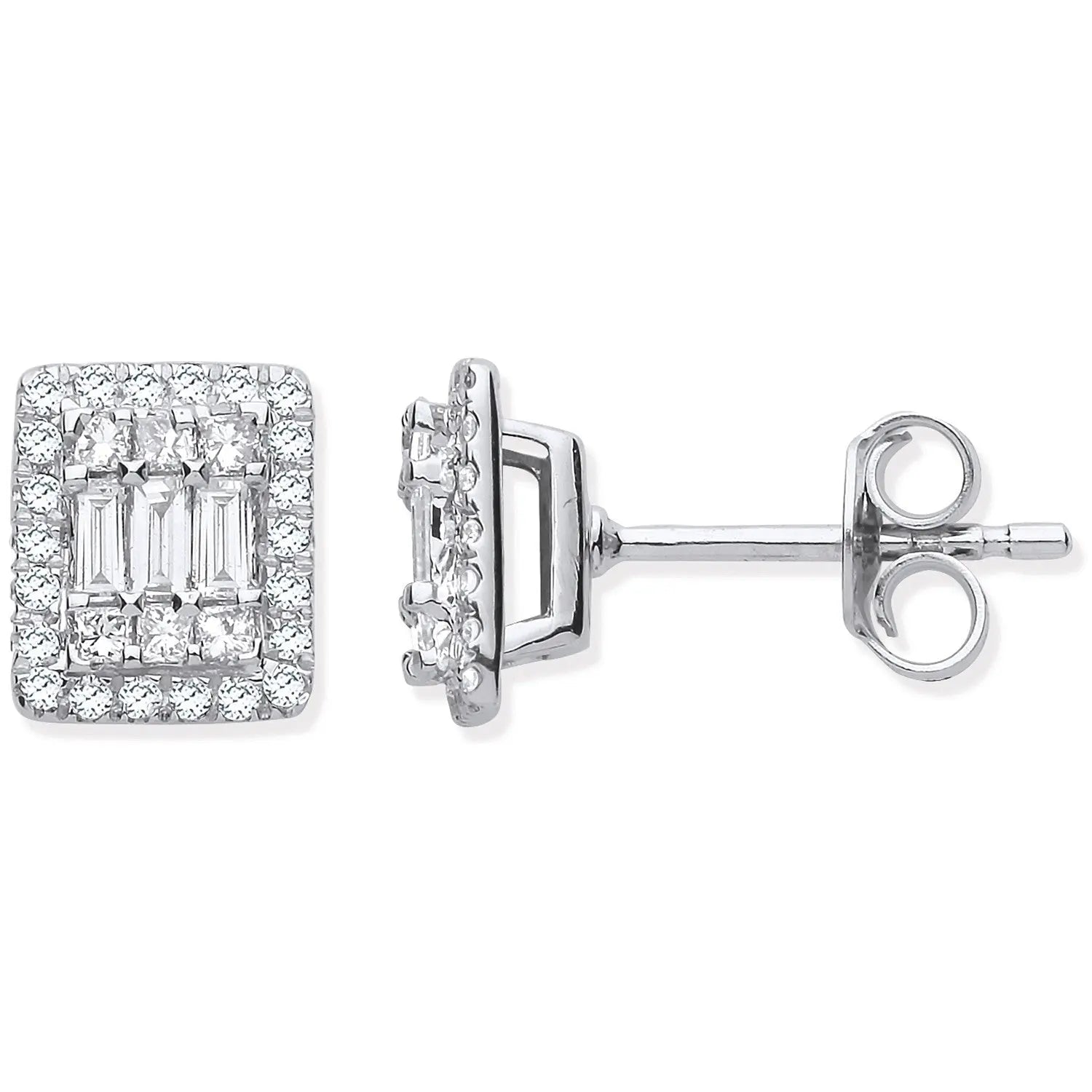 Sparkling 18K White Gold Rectangular Diamond Stud Earrings 0.50 Carat Total