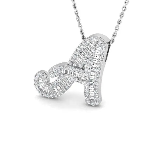 'A' Baguette cut Diamond Initials Pendant MK Jewellers