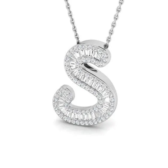 'S' Baguette cut Diamond Initials Pendant MK Jewellers