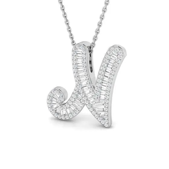 'N' Baguette cut Diamond Initials Pendant MK Jewellers