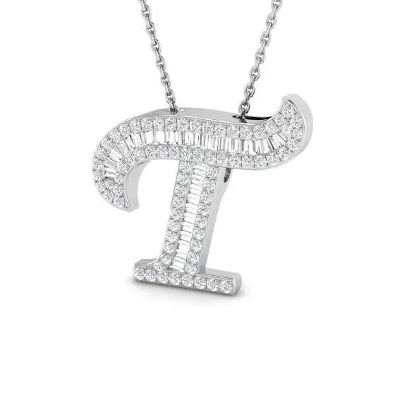 'T' Baguette cut Diamond Initials Pendant MK Jewellers