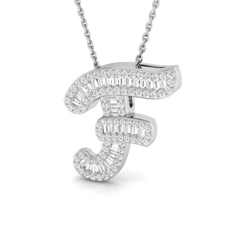 'F' Baguette cut Diamond Initials Pendant MK Jewellers
