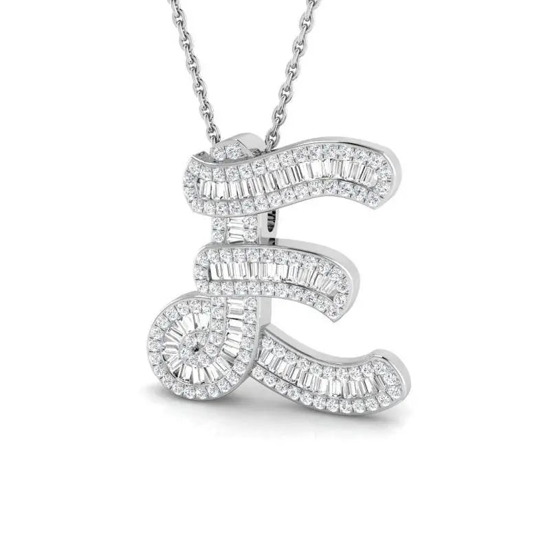 'E' Baguette cut Diamond Initials Pendant MK Jewellers