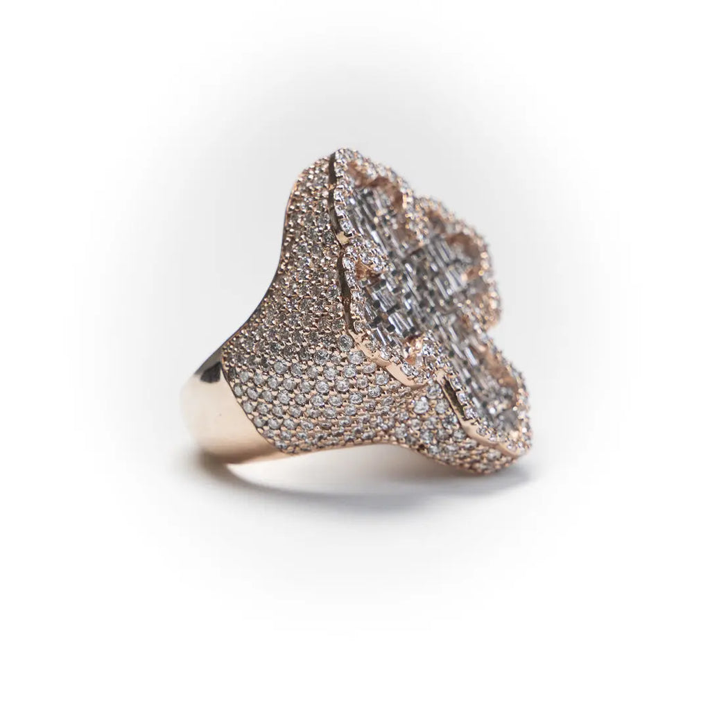 Luxury Men's 10K Rose Gold Cross Ring with Baguette Round VS1 Diamonds