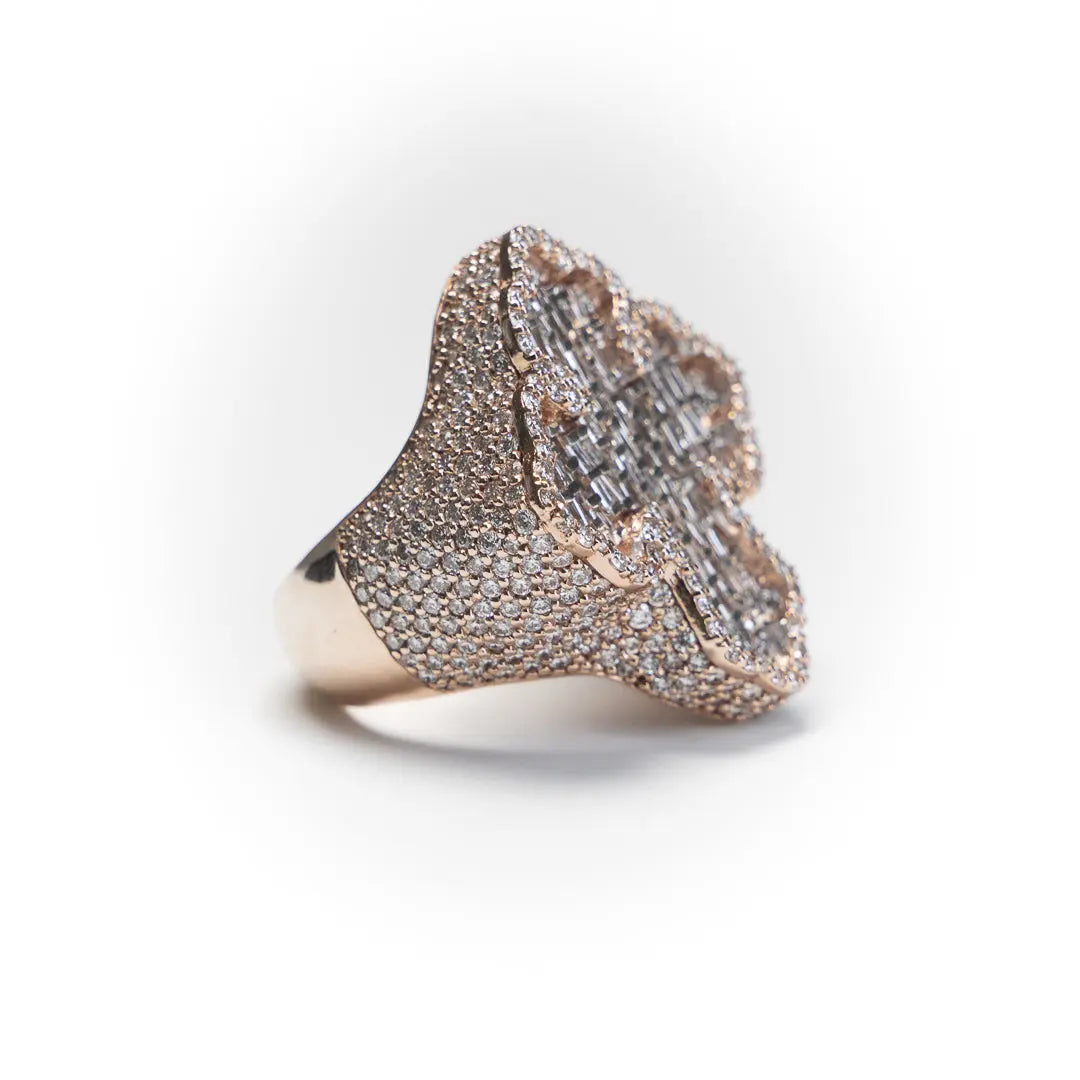 Luxury Men's 10K Rose Gold Cross Ring with Baguette Round VS1 Diamonds