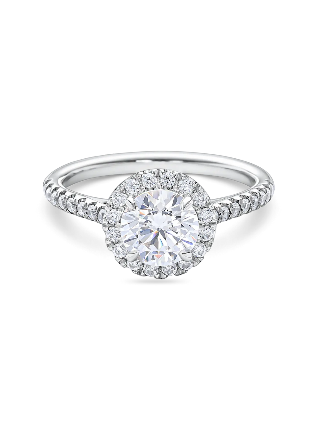 Exquisite Lab Grown Round Diamond Halo Engagement Ring with Pavé Band