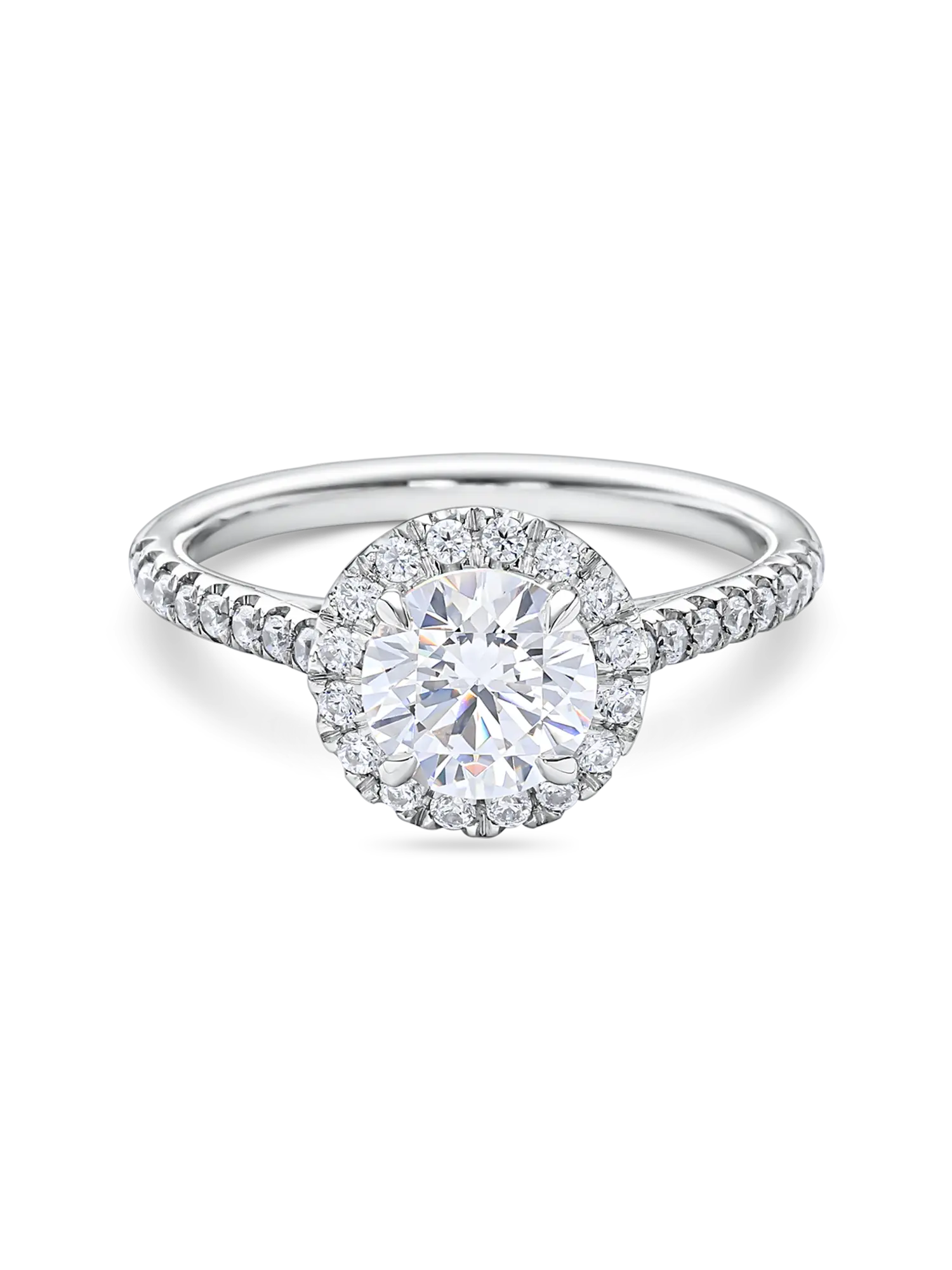 Exquisite Lab Grown Round Diamond Halo Engagement Ring with Pavé Band