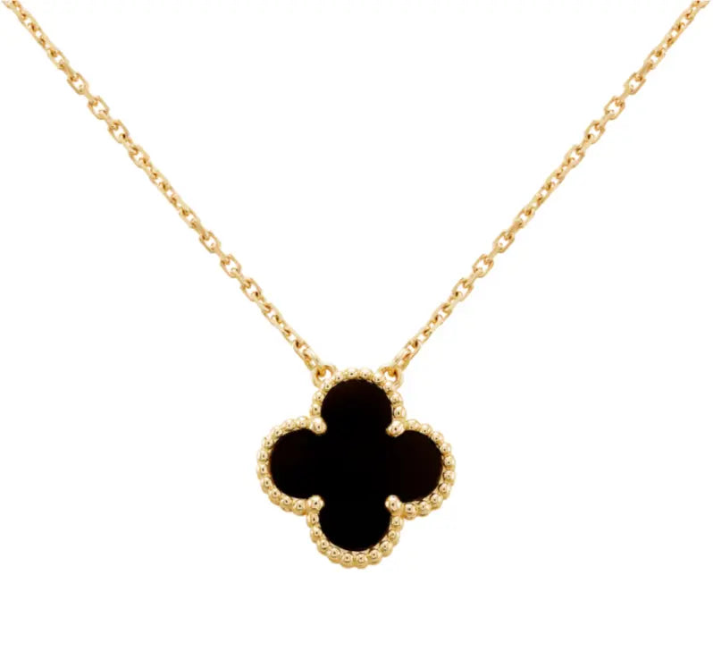 Inspired Single Clover Mini Necklace Yellow Gold Onyx MK Jewellers