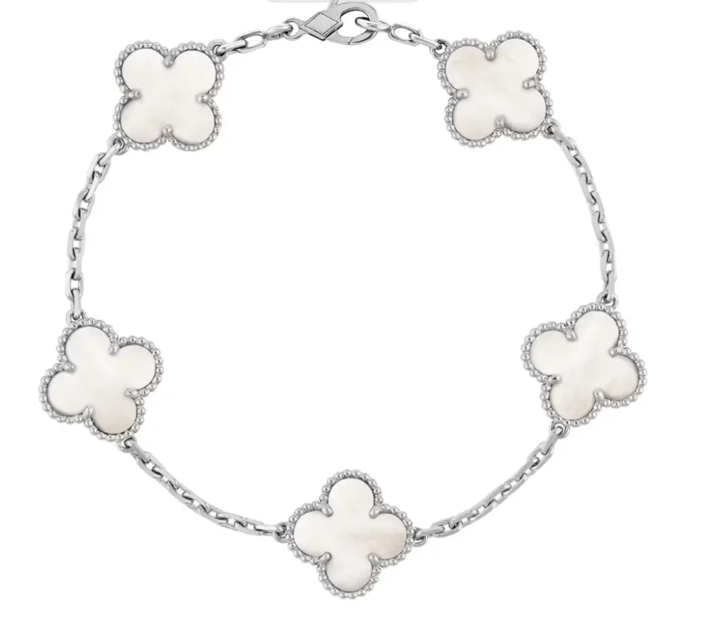 Inspired 5 Clover Bracelet 9K White Gold Mother Of Pearl MK Jewellers