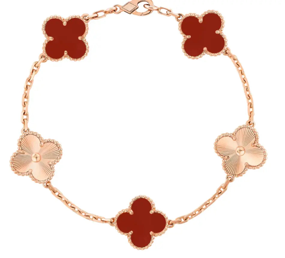 Inspired 5 Clover Bracelet 18K Rose Solid & Carnelian MK Jewellers