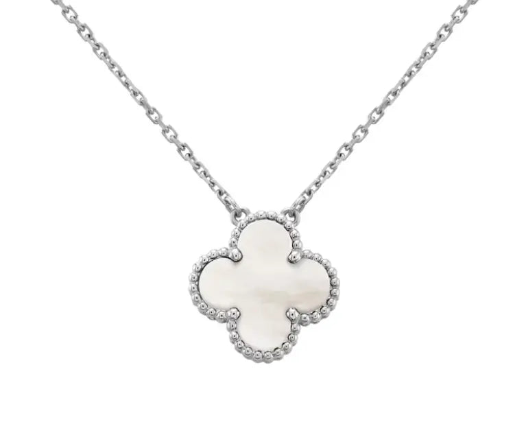 Inspired Single Clover Necklace Mother Of Pearl White Gold MK Jewellers