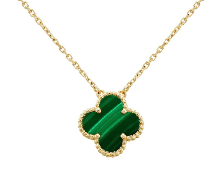 Inspired Single Clover Necklace Yellow Gold Malachite MK Jewellers