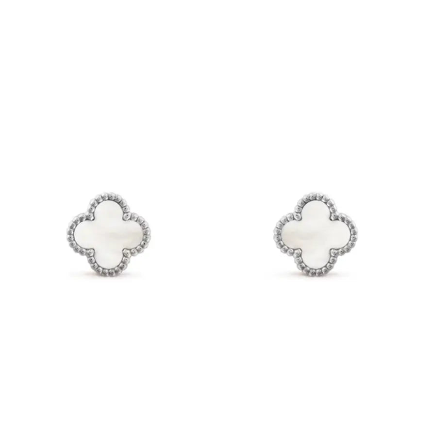 Inspired Clover Mini Earrings White Gold Mother Of Pearl MK Jewellers