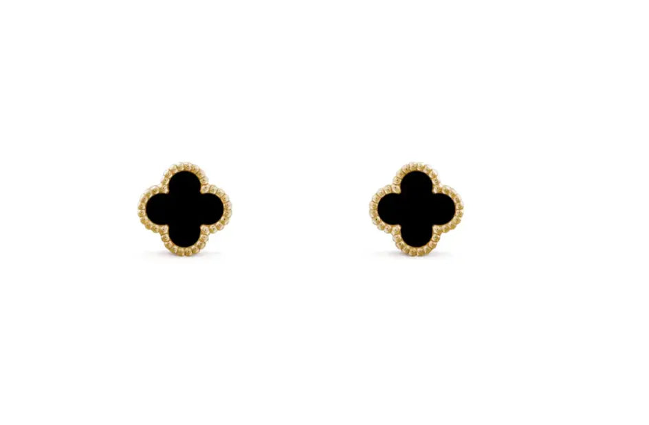 Inspired Clover Mini Earrings Yellow Gold Onyx MK Jewellers