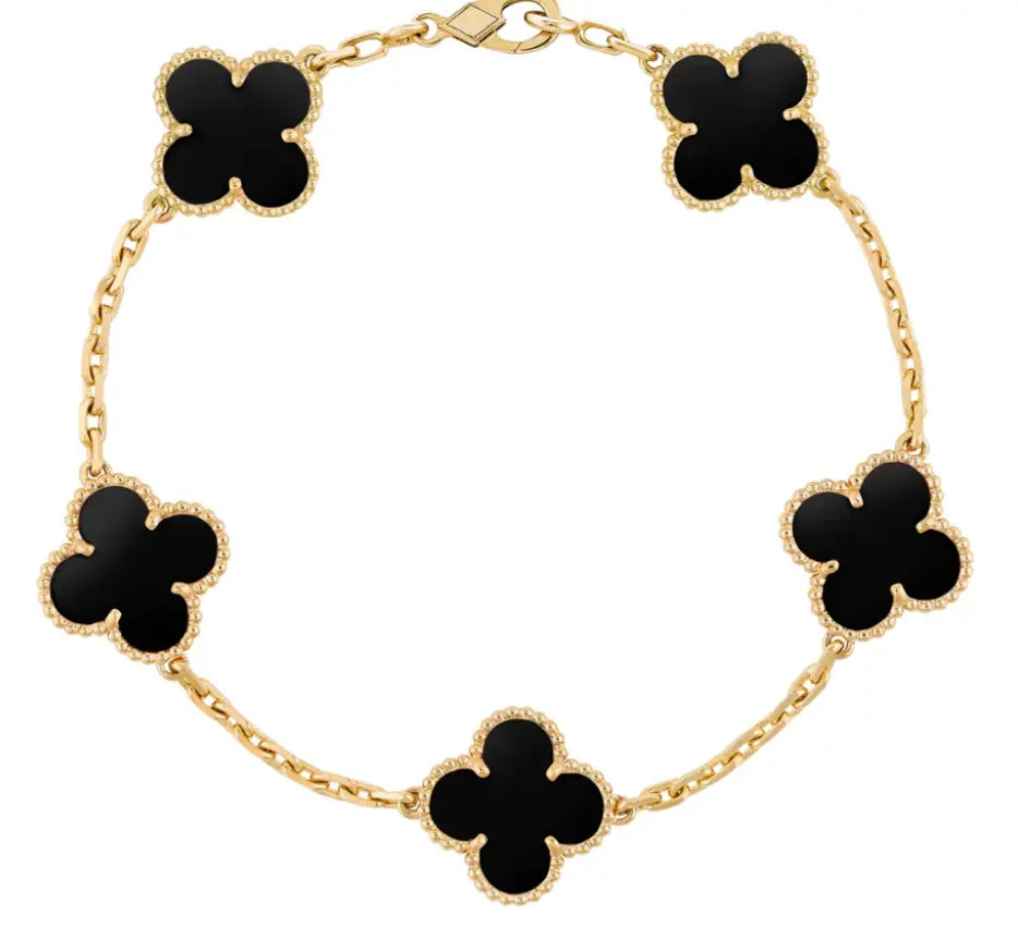 Inspired 5 Clover Mini Bracelet Onyx MK Jewellers