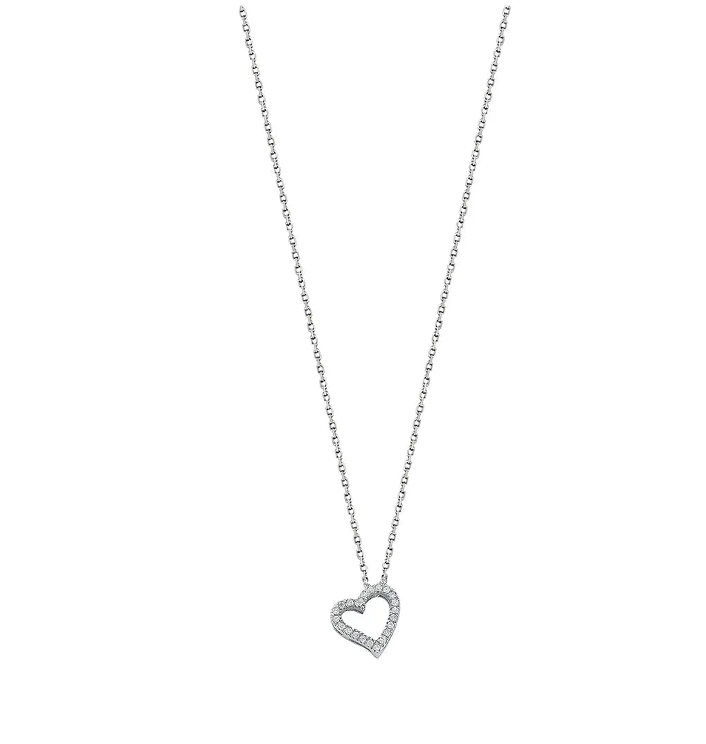 9ct White Gold 0.13ct Diamond Heart Pendant with 18-inch Chain MK Jewellers