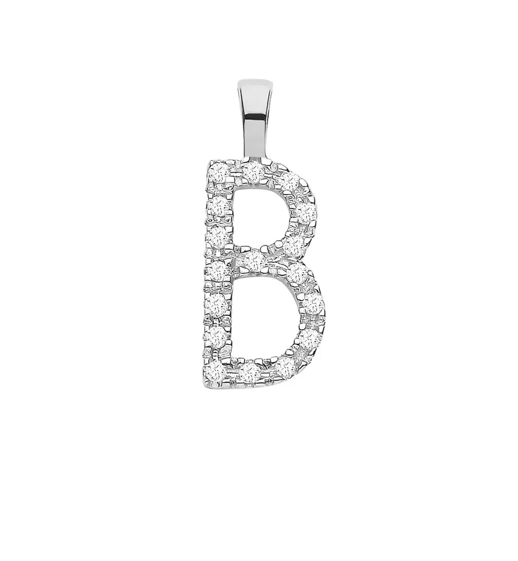 White Gold 0.05ct Diamond 'B' Initial Pendant MK Jewellers