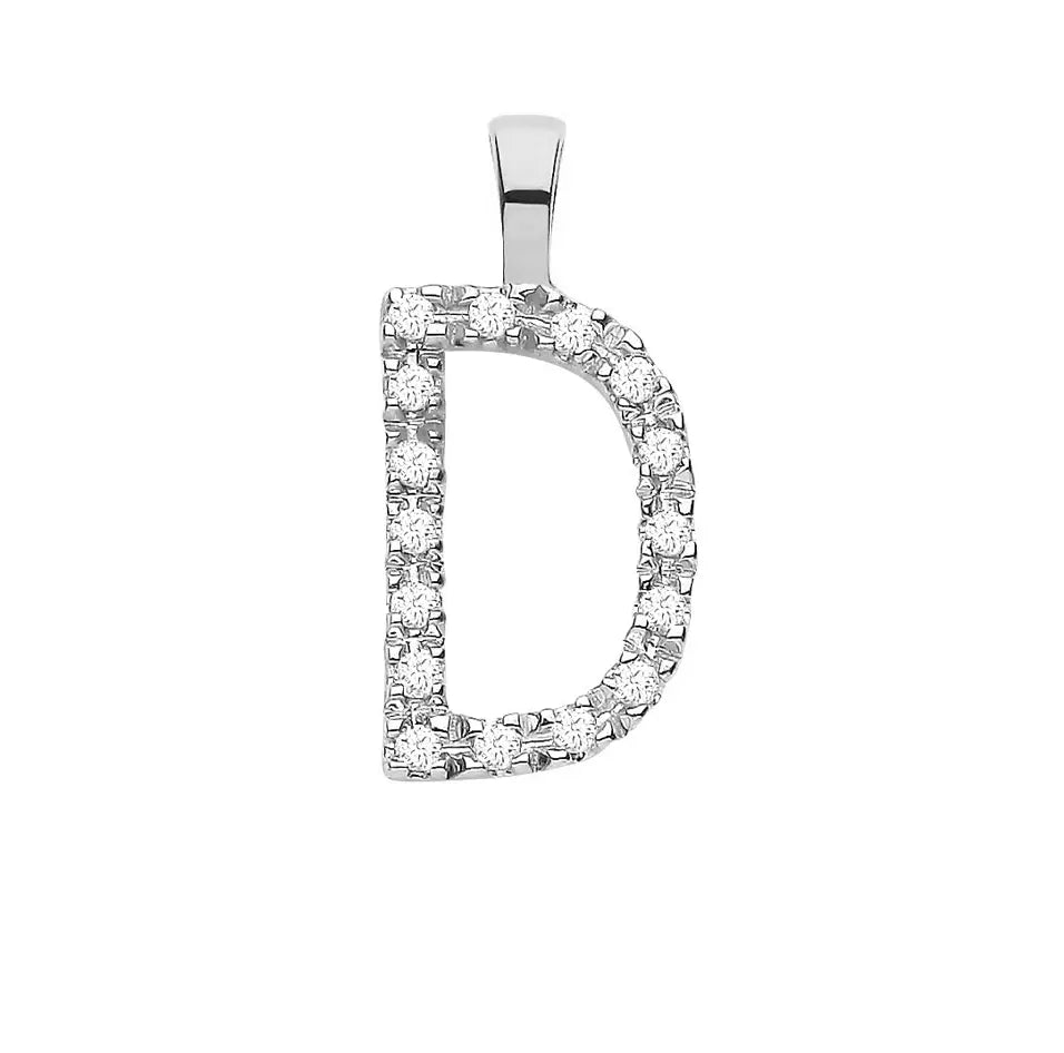 White Gold 0.05ct Diamond 'D' Initial Pendant MK Jewellers