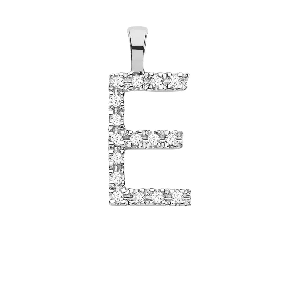 White Gold 0.05ct Diamond 'E' Initial Pendant MK Jewellers