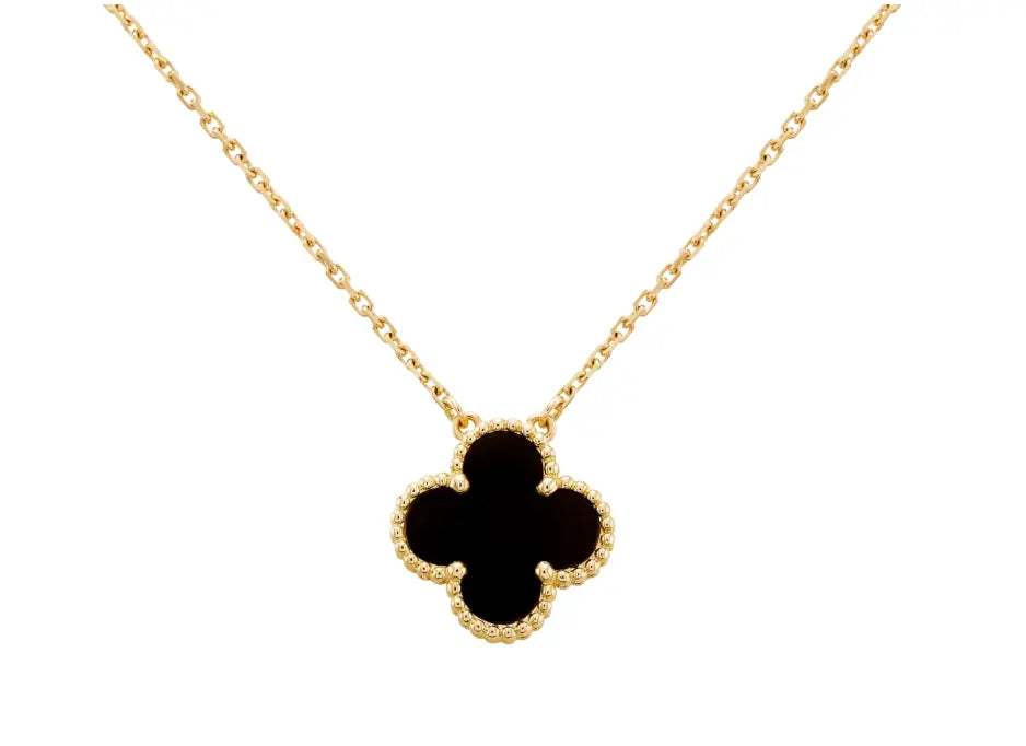 Inspired Single Clover Necklace Yellow Gold Onyx MK Jewellers