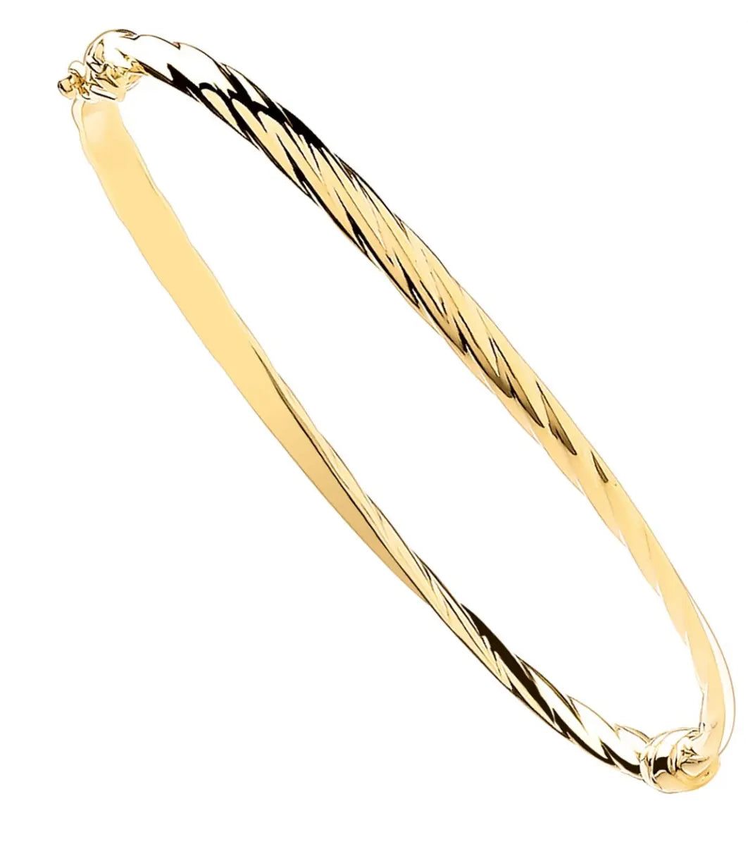9ct Gold Plain & Twisted 4mm Twist Bangle MK Jewellers