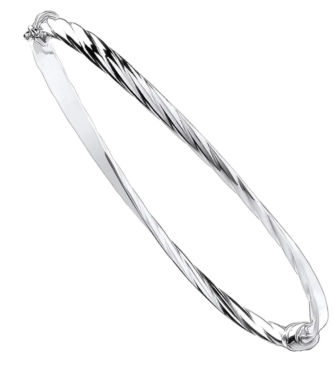 9ct White Gold Plain & Twisted 4mm Twist Bangle MK Jewellers