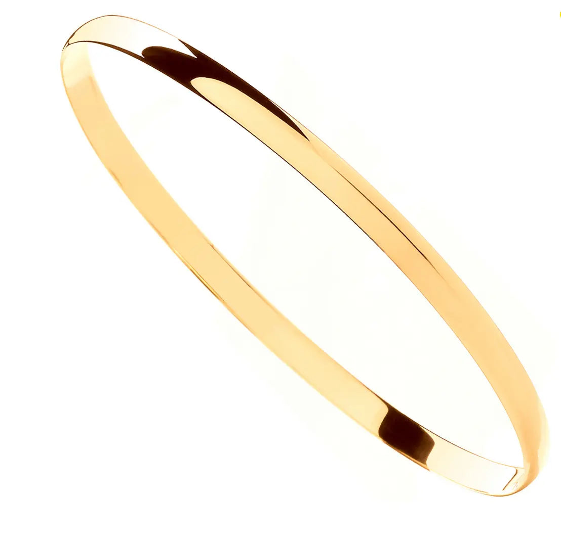 9ct Yellow Gold 4mm Plain D-Shape Ladies Bangle MK Jewellers