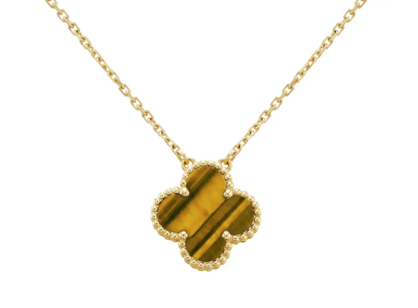 Inspired Single Clover Necklace Yellow Gold Tiger Eye MK Jewellers