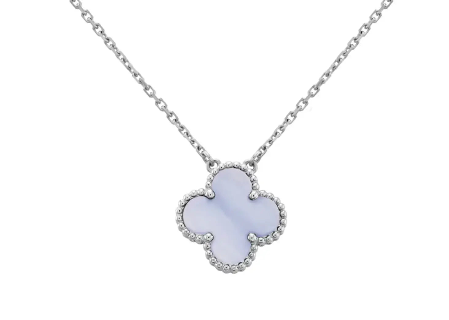 Inspired Single Clover Necklace White Gold Chalcedony MK Jewellers