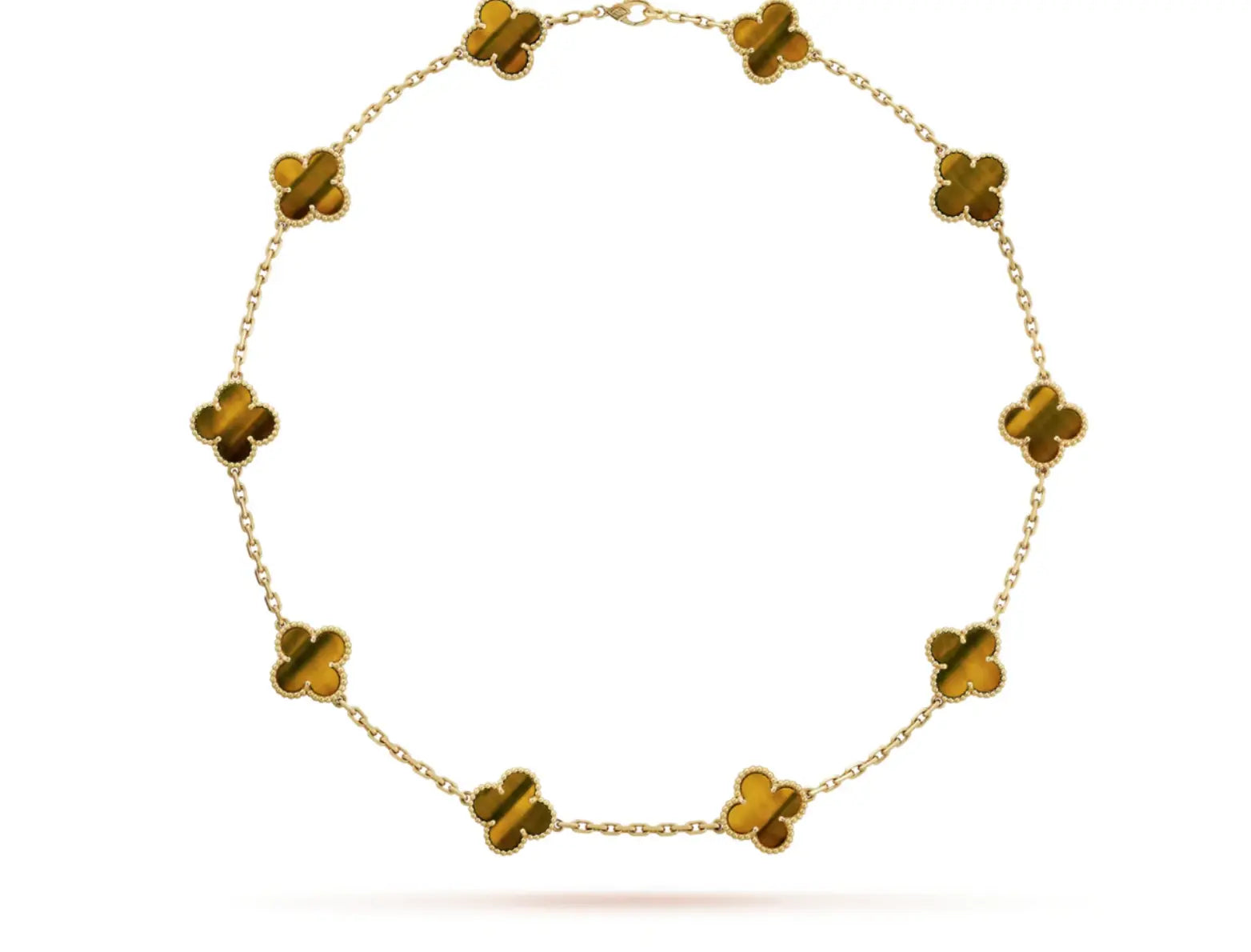 Inspired 10 Clover Necklace Tiger Eye Yellow Gold MK Jewellers