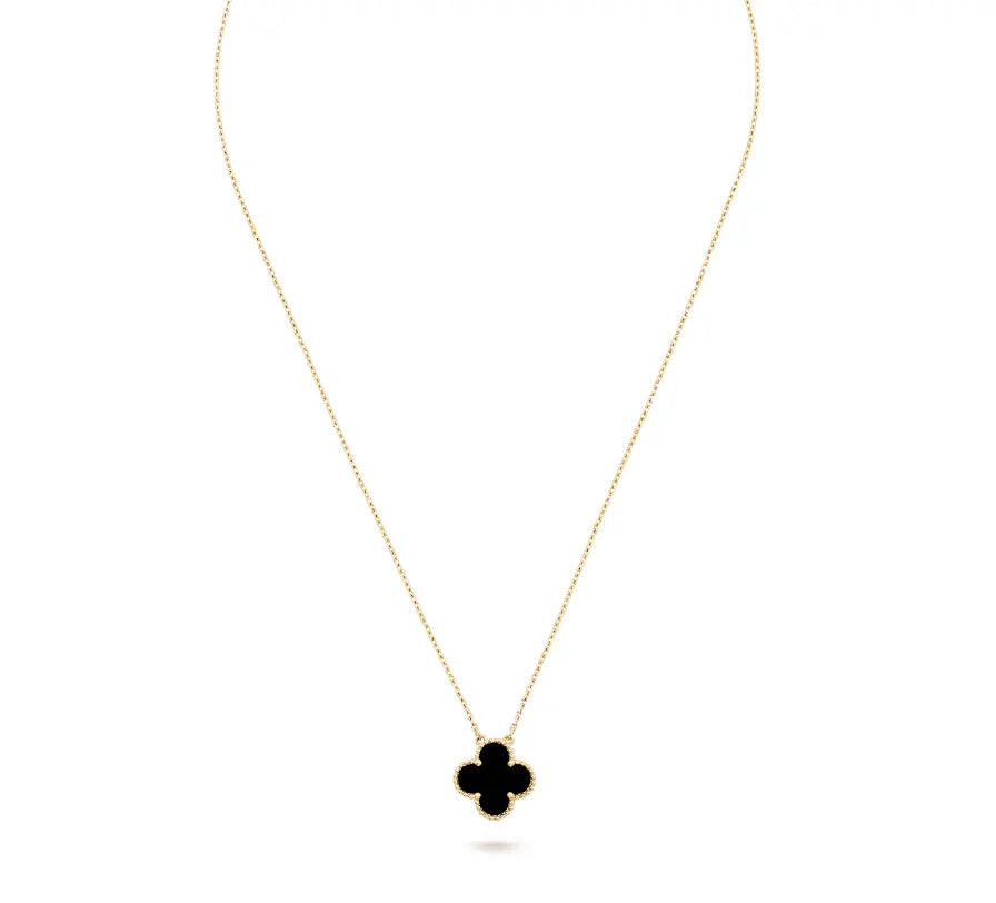 Inspired Single Clover Necklace Yellow Gold Onyx MK Jewellers