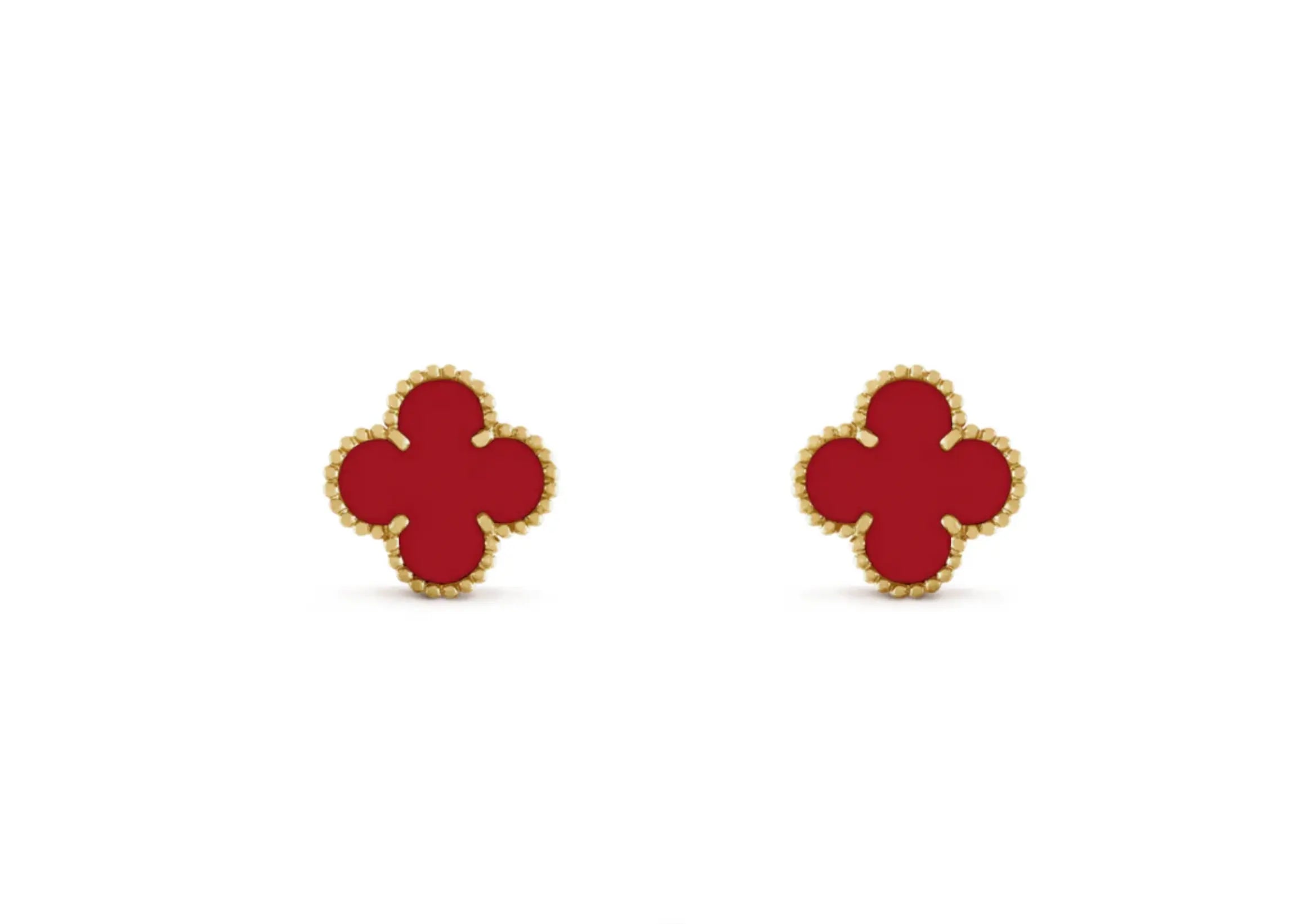 Inspired Clover Mini Earrings Yellow Gold Carnelian MK Jewellers