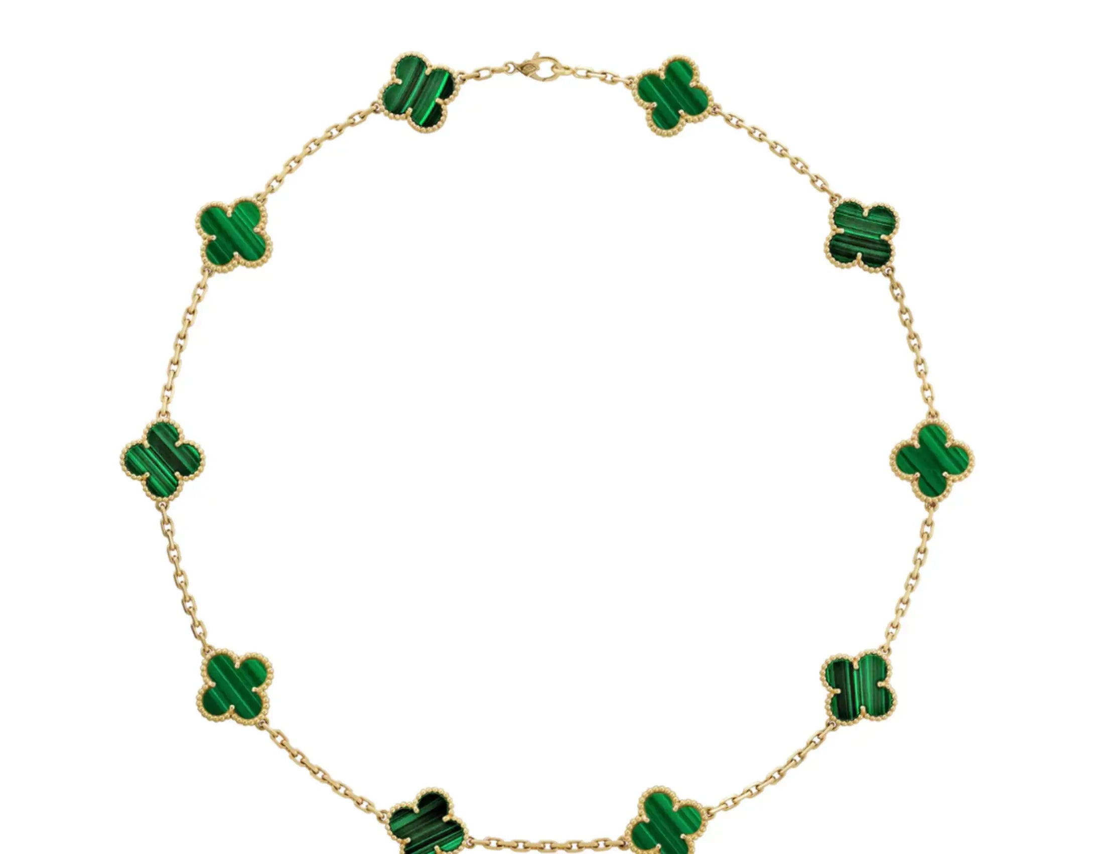 Inspired 10 Clover Necklace Malachite Yellow Gold MK Jewellers