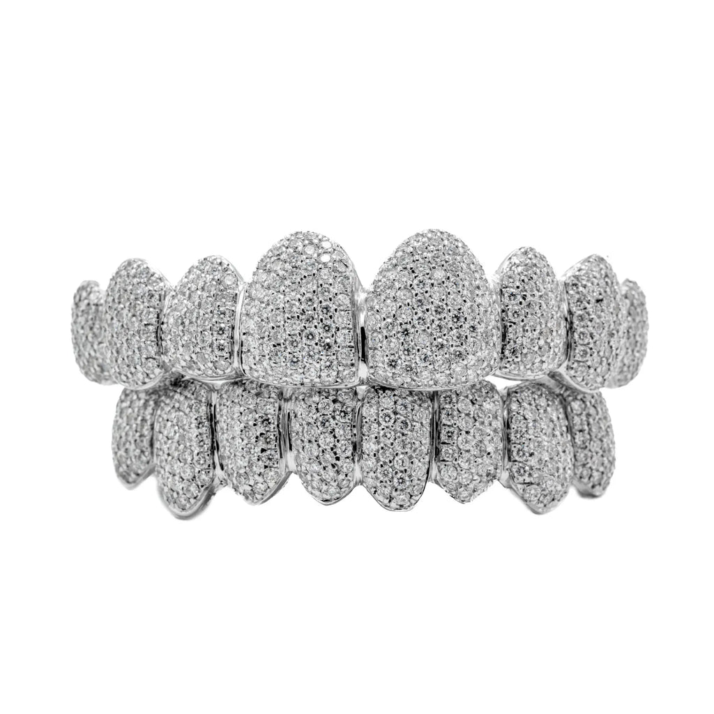 14K White Gold Diamond Grillz