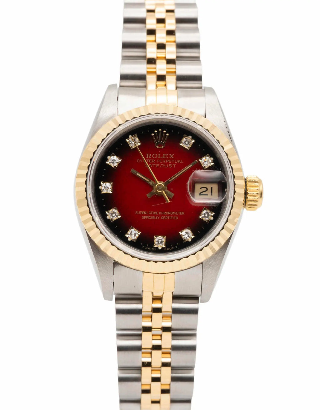 Iconic Rolex Datejust 26mm Two-Tone Gold Jubilee Automatic Red Dial 1988