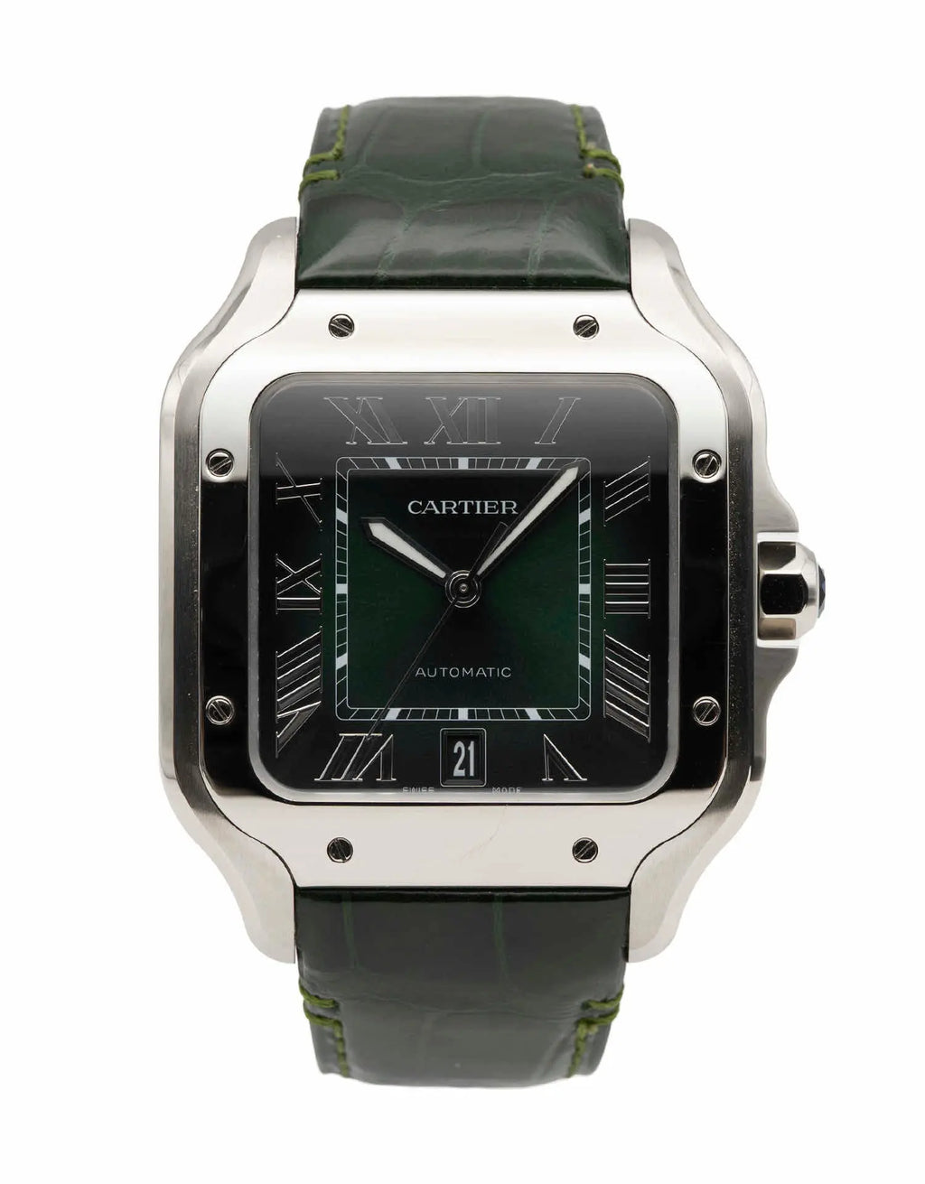 Cartier Santos 2023 Automatic Steel Green Dial Men's Watch - Luxury Timepiece