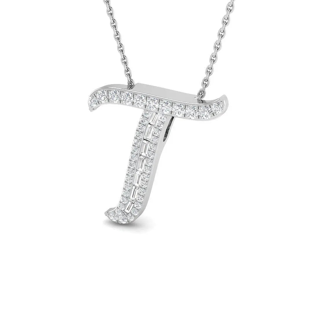 0.29ct SI2/G Baguette Cut Diamond Initials Pendant in 9k White Gold