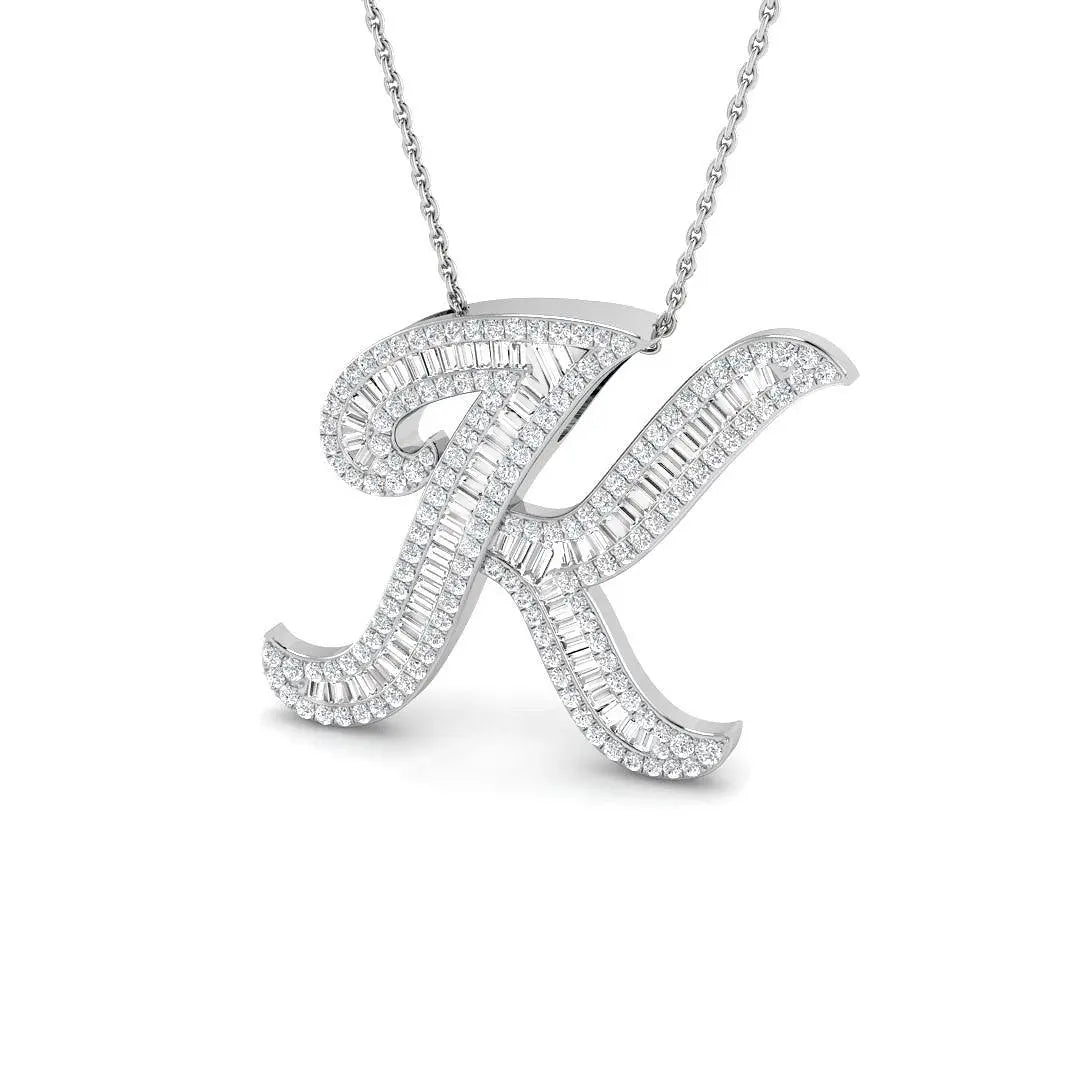 Exquisite 1.06ct SI2/G Baguette Diamond Initial Pendant in 9k White Gold