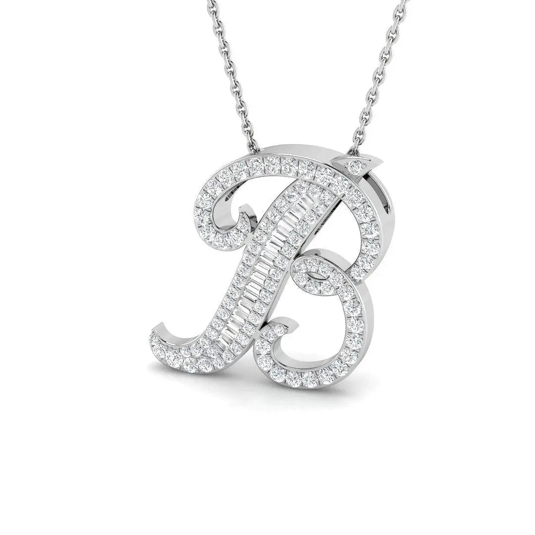 Sparkling 0.50ct SI2/G Natural Round Diamond Initial Pendant in 9K White Gold