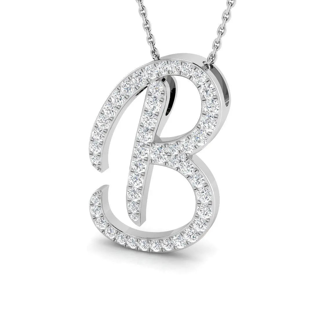 Sparkling 0.64ct Natural Round Diamond Initials Pendant in 9K White Gold