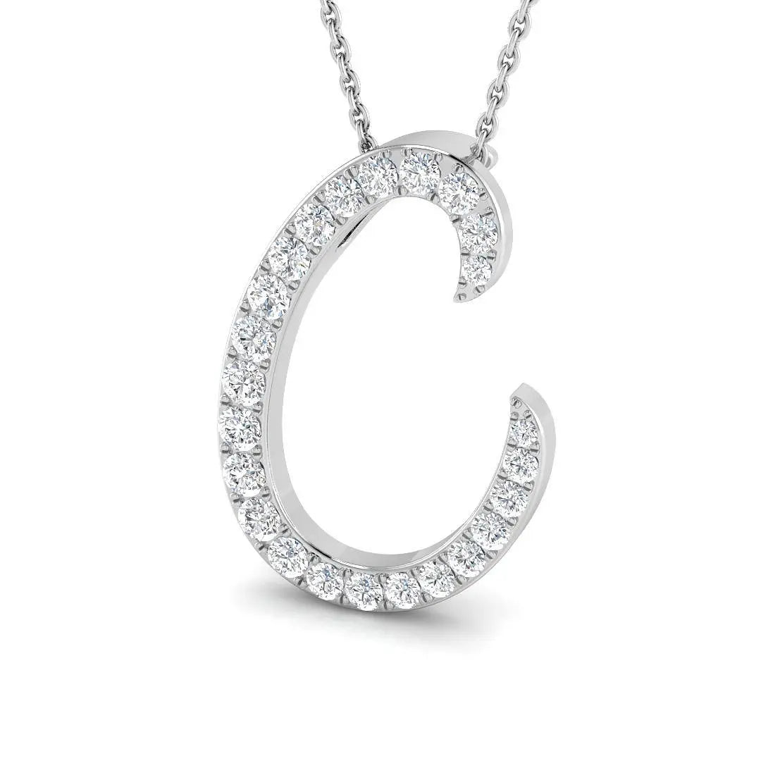 Sparkling 0.63ct SI2/G Round Natural Diamond Initials Pendant in 9k White Gold