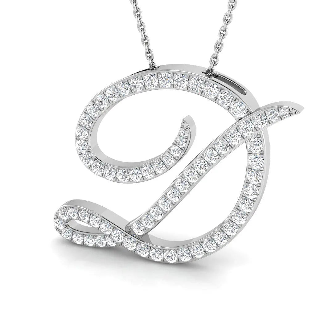 Sparkling 0.91ct Round Natural Diamond Initial Pendant in 9k White Gold