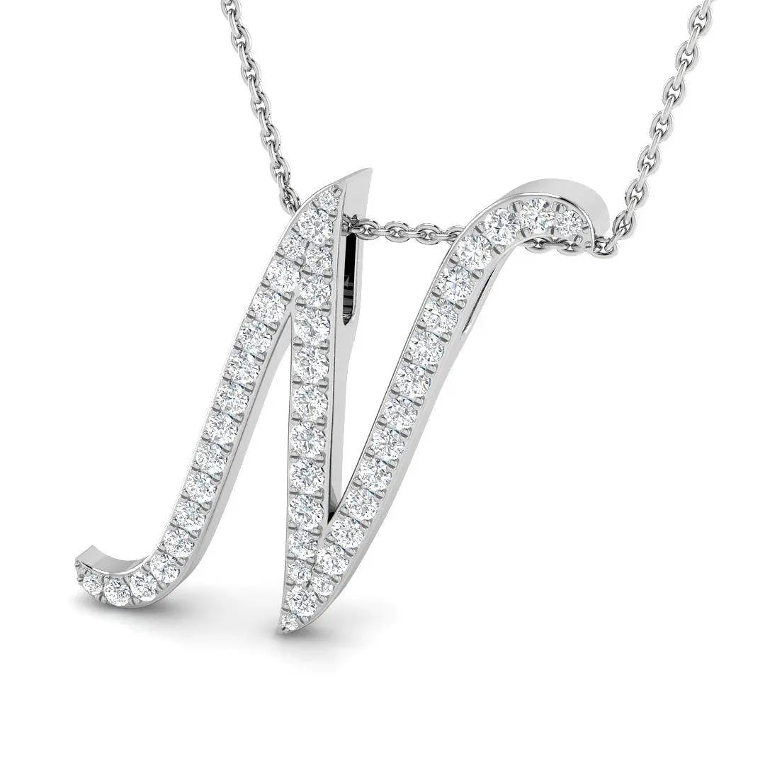 Exquisite 0.58ct SI2/G Round Natural Diamond Initials Pendant in 9k White Gold